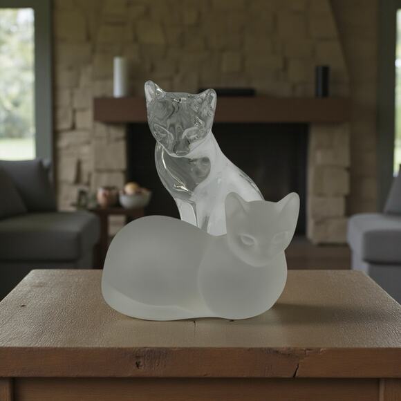 Lenox "Prim and Proper" Crystal Cat Figurines Clear Frost NIB COA 1993 4" - Picture 1 of 9